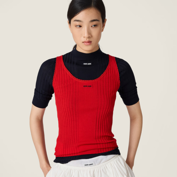 미우미우 립 조직 니트 울 탱크탑