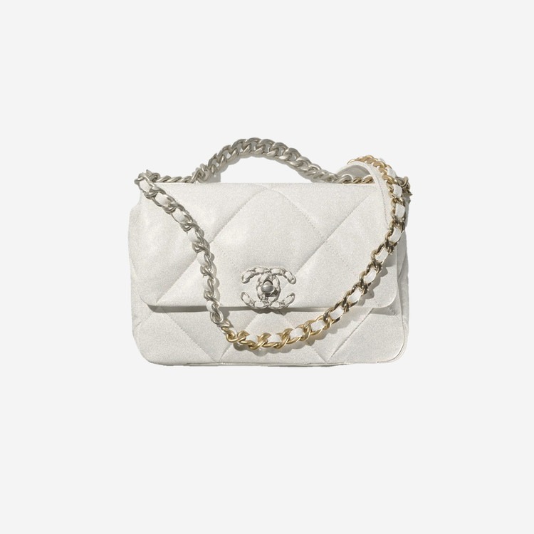 샤넬 19 플랩백 램스킨 라지 화이트 실버 