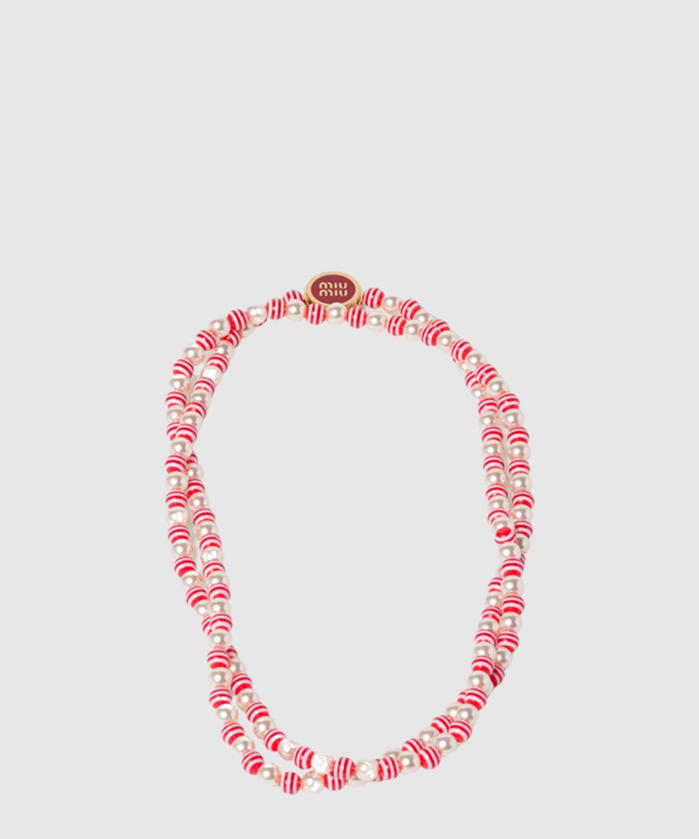 미우미우 메탈 앤 아티피셜 펄 네클리스 5IC098