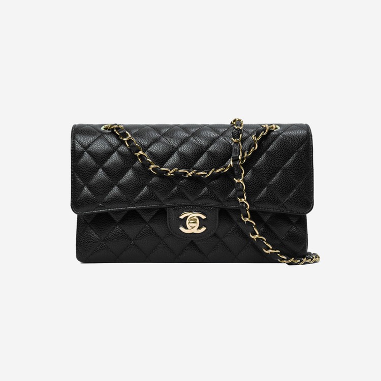 샤넬 클래식 캐비어 미디움 블랙 골드/실버 
