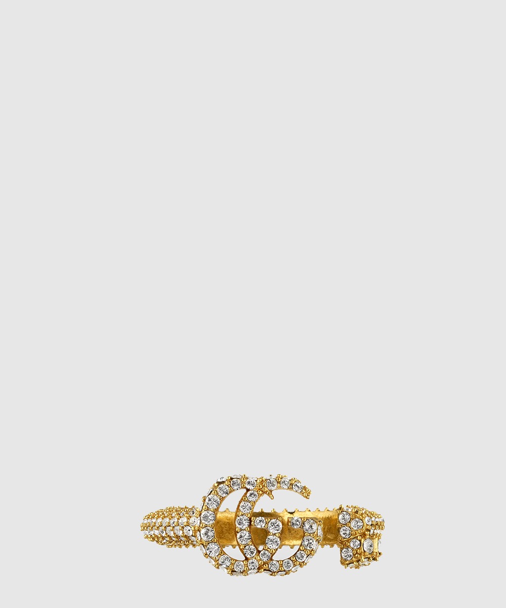 구찌 크리스탈이 박힌 더블 G 키링 645625